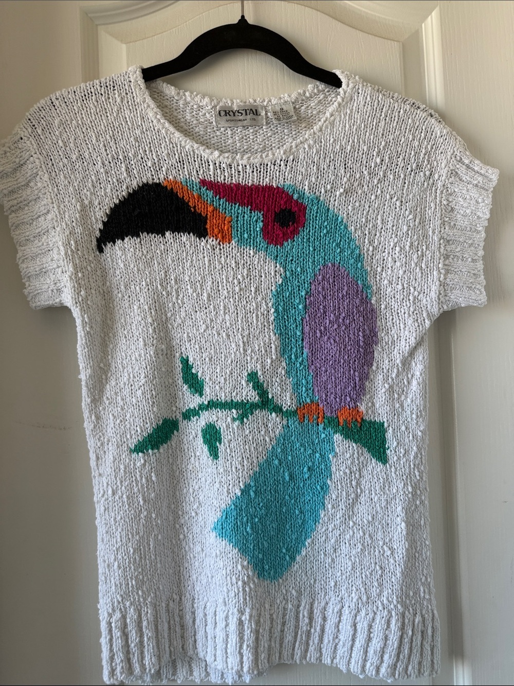White Toucan Knit Short-Sleeve Top